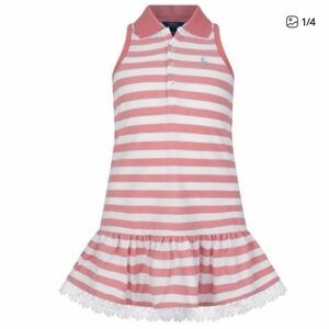 Polo Ralph Lauren - Gurls Pink and White Striped Sleeveless Tennis Dress Cotton